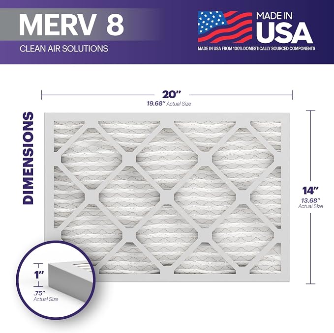 TruFilter 14x20x1 Air Filter MERV 8 (6-Pack) - MADE IN USA – Dust & Pet Defense Electrostatic Pleated Air Conditioner HVAC AC