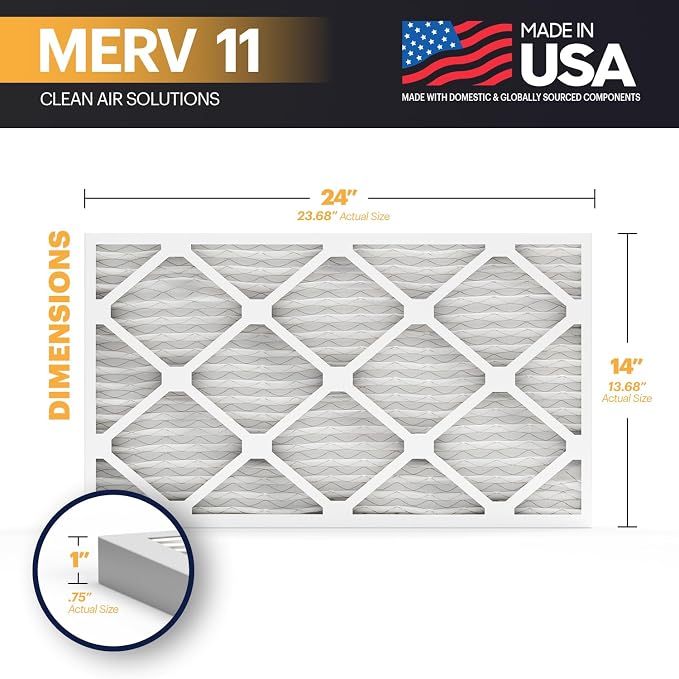 TruFilter 14x24x1 Air Filter MERV 11 (12-Pack) - MADE IN USA - Allergen Defense Electrostatic Pleated Air Conditioner HVAC AC
