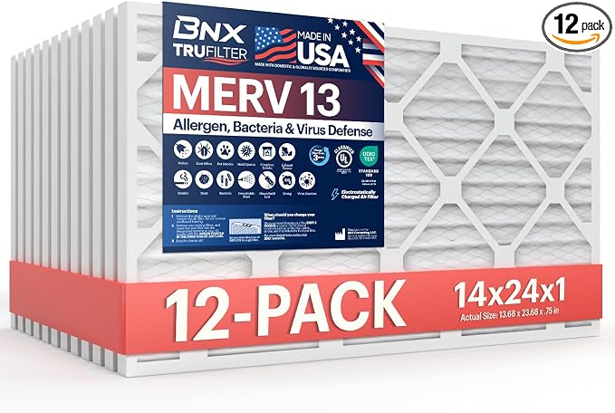 TruFilter 14x24x1 Air Filter MERV 13 (12-Pack) - MADE IN USA - Electrostatic Pleated Air Conditioner HVAC AC Furnace Filters