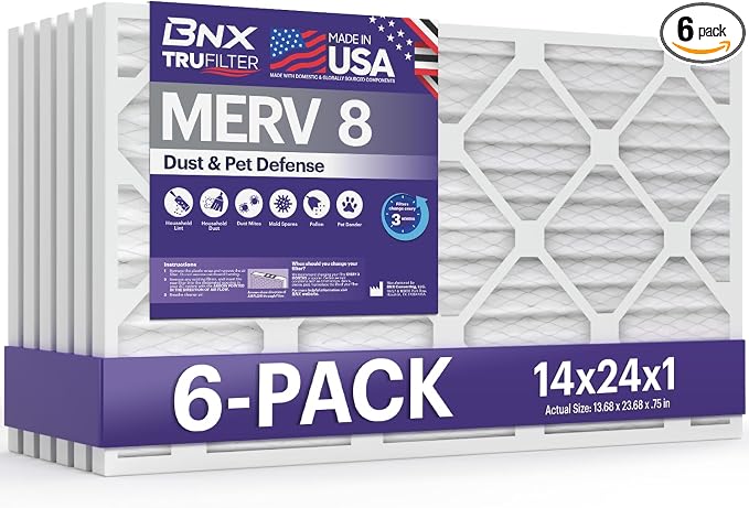 TruFilter 14x24x1 Air Filter MERV 8 (6-Pack) - MADE IN USA – Dust & Pet Defense Air Conditioner HVAC AC Furnace