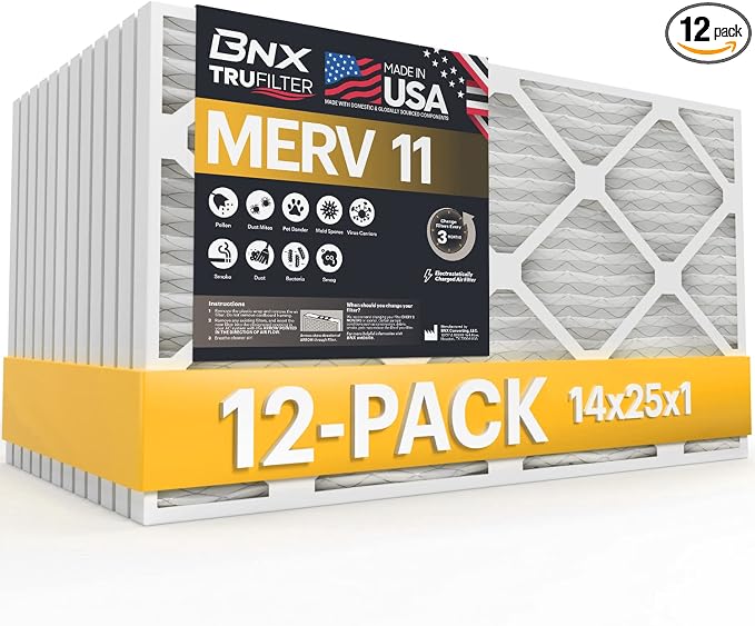 TruFilter 14x25x1 Air Filter MERV 11 (12-Pack)- MADE IN USA - Allergen Defense Electrostatic Pleated Air Conditioner HVAC AC