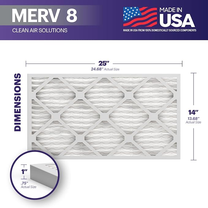 TruFilter 14x25x1 Air Filter MERV 8 (4 Pack) - MADE IN USA – Dust & Pet Defense Electrostatic Pleated Air Conditioner HVAC AC