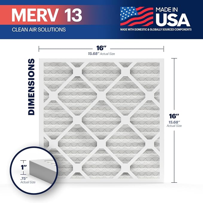 TruFilter 16x16x1 Air Filter MERV 13 (6-Pack) - MADE IN USA - Electrostatic Pleated Air Conditioner HVAC AC Furnace Filters