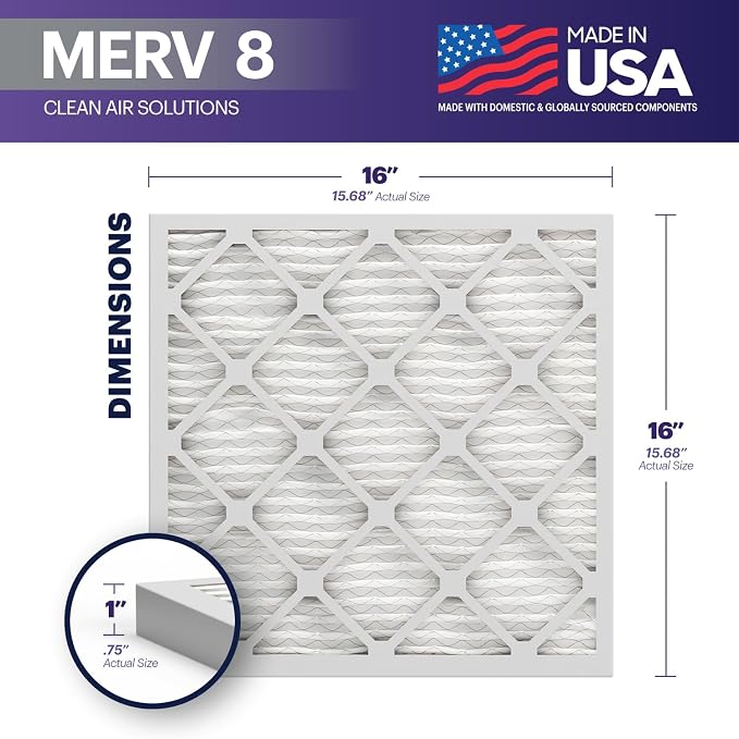 TruFilter 16x16x1 Air Filter MERV 8 (6-Pack) - MADE IN USA – Dust & Pet Defense Air Conditioner HVAC AC Furnace Filters for