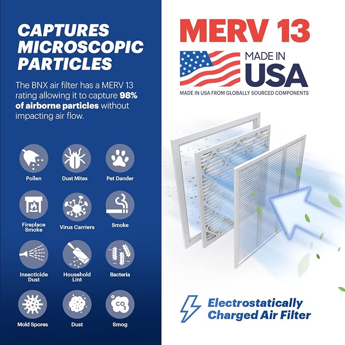TruFilter 16x20x1 Air Filter MERV 13 (6-Pack) - MADE IN USA - Electrostatic Pleated Air Conditioner HVAC AC Furnace Filters