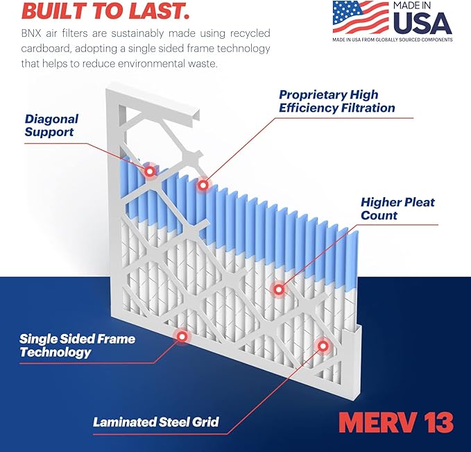 TruFilter 16x20x1 Air Filter MERV 13 (6-Pack) - MADE IN USA - Electrostatic Pleated Air Conditioner HVAC AC Furnace Filters