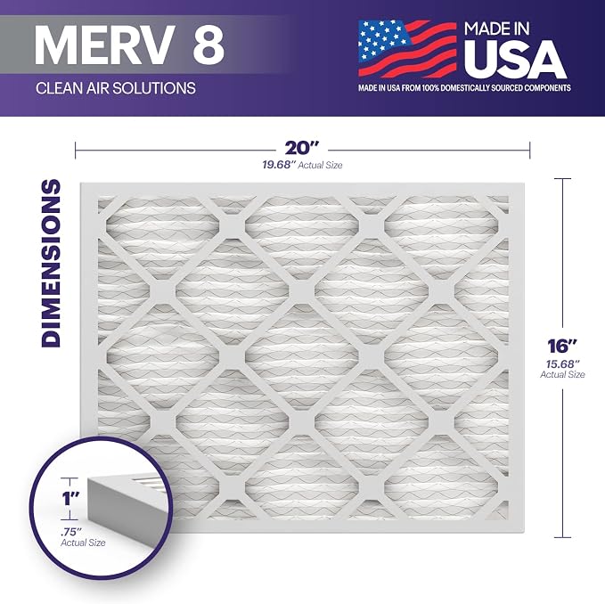 TruFilter 16x20x1 Air Filter MERV 8 (6-Pack) - MADE IN USA – Dust & Pet Defense Electrostatic Pleated Air Conditioner HVAC AC