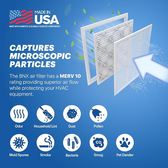TruFilter 16x20x1 MERV 10 (4-Pack) AC Furnace Air Filter - MADE IN USA - Pleated Air Conditioner HVAC AC Furnace, alternate