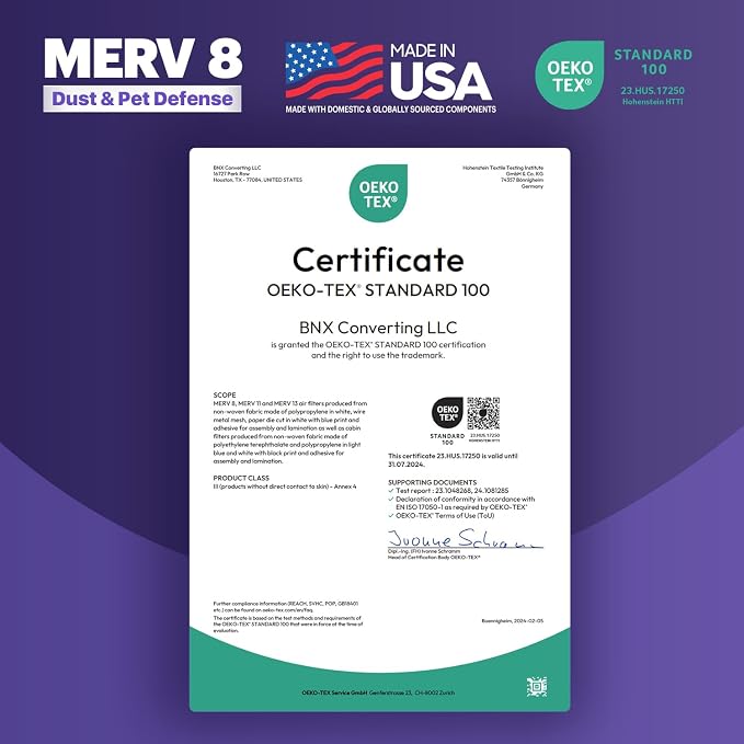 TruFilter 16x20x2 Air Filter MERV 8 (4-Pack) - MADE IN USA – Dust & Pet Defense Electrostatic Pleated Air Conditioner HVAC AC