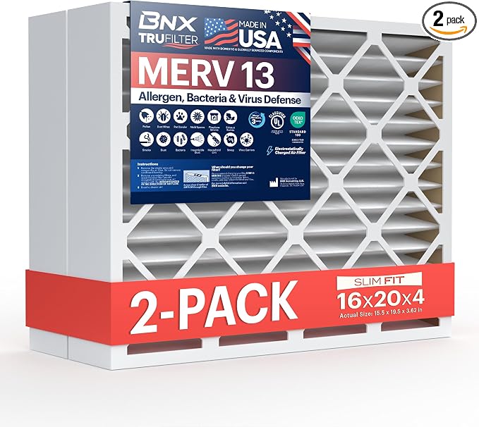 TruFilter 16x20x4 (15.5’’ x 19.5’’ x 3.63‘’ Fit) MERV 13 Air Filter (2-Pack) - MADE IN USA, product image