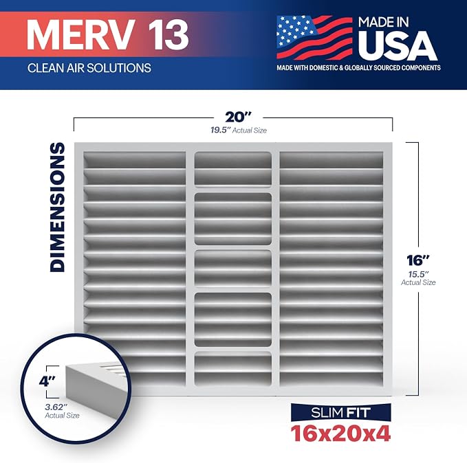 TruFilter 16x20x4 (15.5’’ x 19.5’’ x 3.63‘’ Fit) MERV 13 Air Filter (2-Pack) - MADE IN USA, alternate product view 2