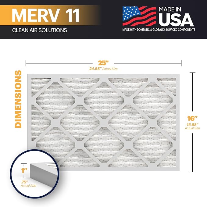 TruFilter 16x25x1 Air Filter MERV 11 (4-Pack) - MADE IN USA - Allergen Defense Electrostatic Pleated Air Conditioner HVAC AC