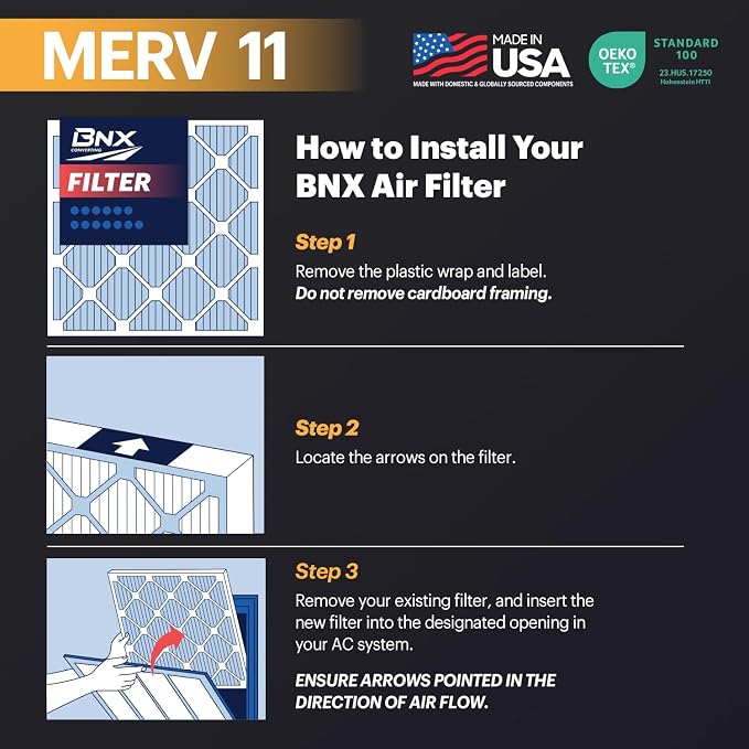 TruFilter 16x25x1 Air Filter MERV 11 (4-Pack) - MADE IN USA - Allergen Defense Electrostatic Pleated Air Conditioner HVAC AC