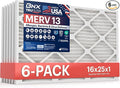 TruFilter 16x25x1 Air Filter MERV 13 (6-Pack) - MADE IN USA - Electrostatic Pleated Air Conditioner HVAC AC Furnace Filters