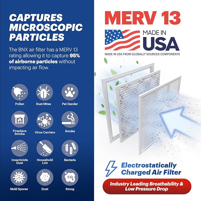 TruFilter 16x25x1 Air Filter MERV 13 (6-Pack) - MADE IN USA - Electrostatic Pleated Air Conditioner HVAC AC Furnace Filters