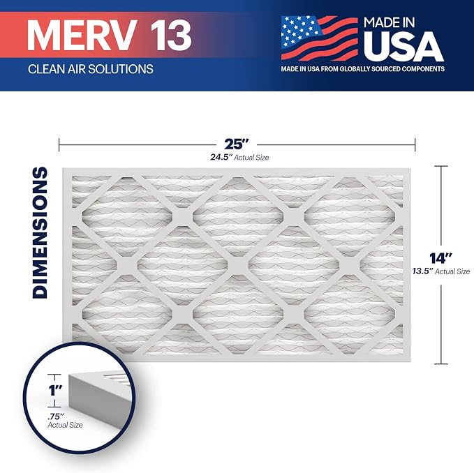 TruFilter 16x25x1 MERV 13 (2-Pack) AC Furnace Air Filter - MADE IN USA - Electrostatic Pleated Air Conditioner HVAC AC