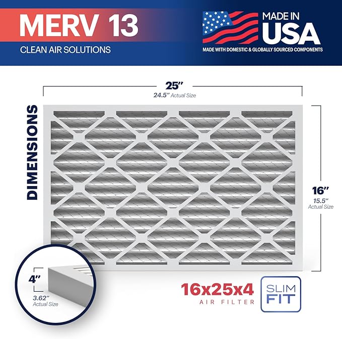 TruFilter 16x25x4 (15.5’’ x 24.5’’ x 3.63‘’ Fit) MERV 13 Air Filter (2-Pack) - MADE IN USA, alternate product view 2