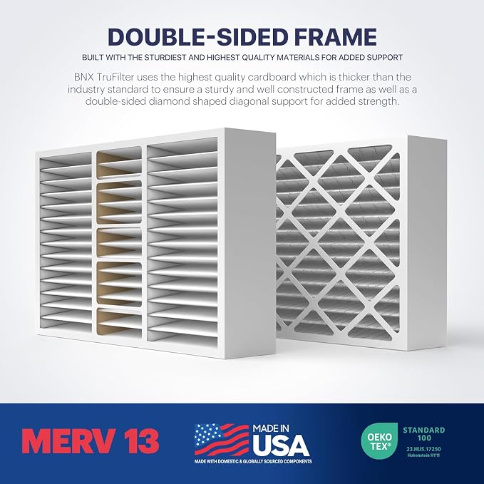 TruFilter 16x25x5 (15.88’’ x 24.88’’ x 4.38‘’ Compatible with 4”) MERV 13 Air Filter (2-Pack) - MADE IN USA