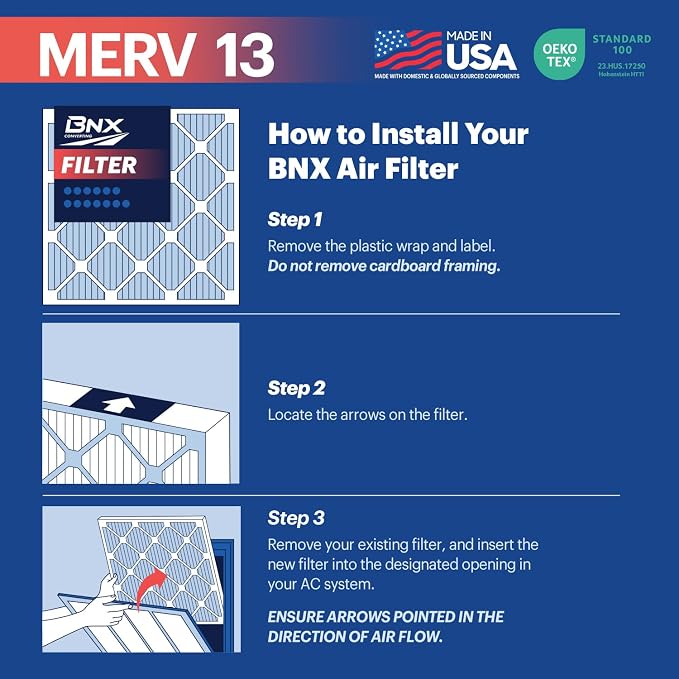 TruFilter 16x25x5 (15.88’’ x 24.88’’ x 4.38‘’ Compatible with 4”) MERV 13 Air Filter (2-Pack) - MADE IN USA