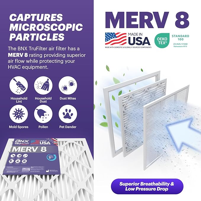 TruFilter 16x30x1 Air Filter MERV 8 (4-Pack) - MADE IN USA – Dust & Pet Defense Electrostatic Pleated Air Conditioner HVAC AC