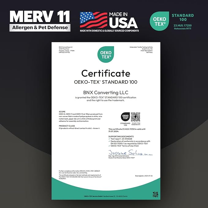 TruFilter 18x18x1 Air Filter MERV 11 (6-Pack) - MADE IN USA - Allergen Defense Electrostatic Pleated Air Conditioner HVAC AC