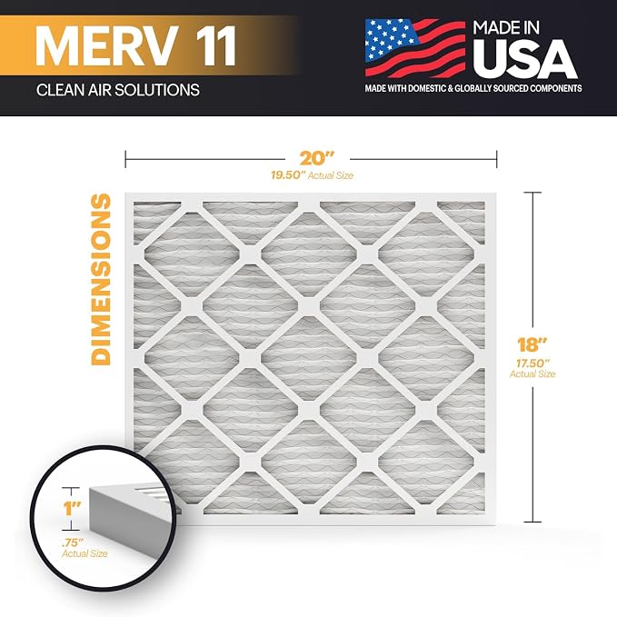 TruFilter 18x20x1 Air Filter MERV 11 (6-Pack) - MADE IN USA - Allergen Defense Electrostatic Pleated Air Conditioner HVAC AC