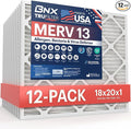 TruFilter 18x20x1 Air Filter MERV 13 (12-Pack) - MADE IN USA - Electrostatic Pleated Air Conditioner HVAC AC Furnace Filters