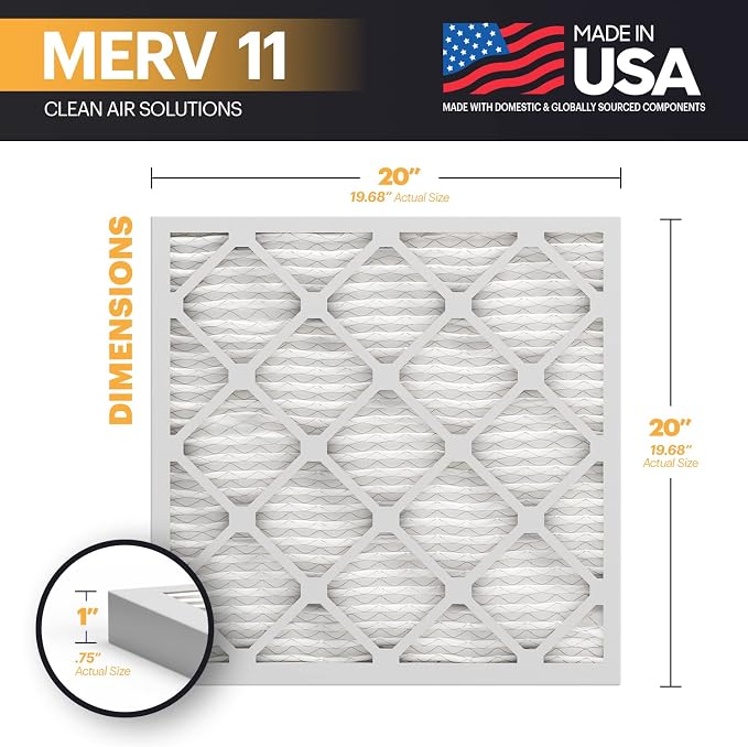 TruFilter 20x20x1 Air Filter MERV 11 (12-Pack) - MADE IN USA - Allergen Defense Electrostatic Pleated Air Conditioner HVAC AC