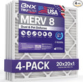 TruFilter 20x20x1 Air Filter MERV 8 (4 Pack) - MADE IN USA – Dust & Pet Defense Electrostatic Pleated Air Conditioner HVAC AC