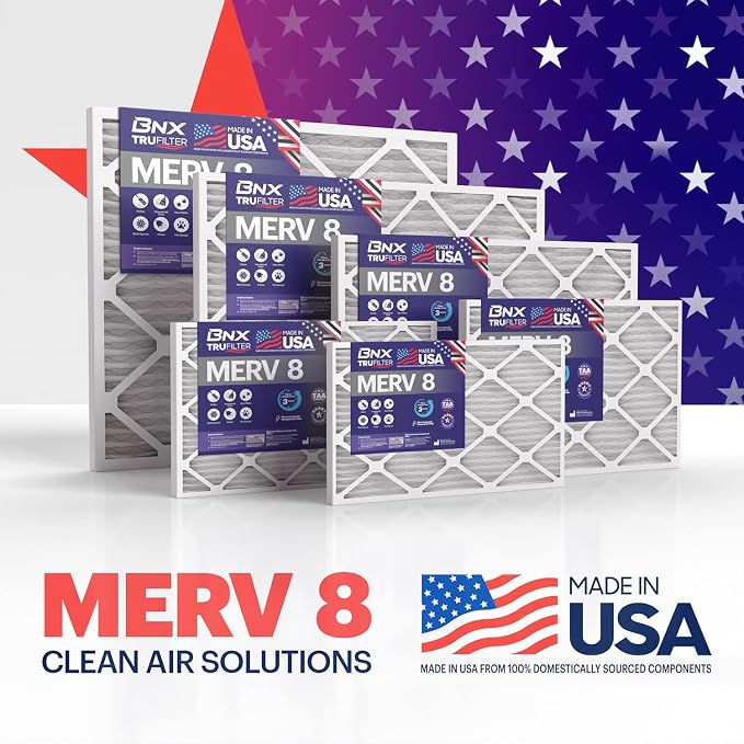 TruFilter 20x20x1 Air Filter MERV 8 (4 Pack) - MADE IN USA – Dust & Pet Defense Electrostatic Pleated Air Conditioner HVAC AC