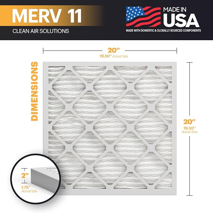 TruFilter 20x20x2 Air Filter MERV 11 (4-Pack) - MADE IN USA - Allergen Defense Electrostatic Pleated Air Conditioner HVAC AC