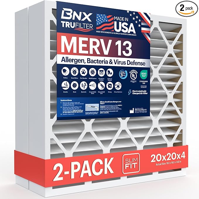 TruFilter 20x20x4 (19.5’’ x 19.5’’ x 3.63‘’ Fit) MERV 13 Air Filter (2-Pack) - MADE IN USA, product image