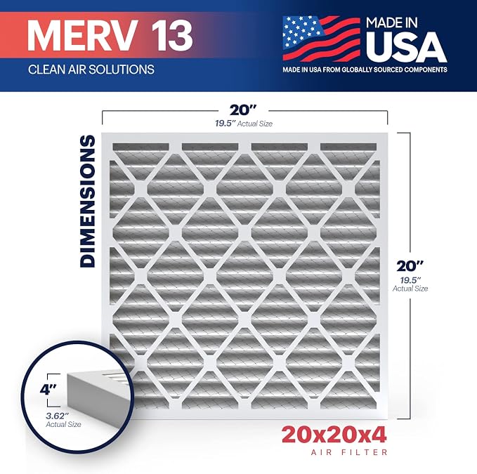 TruFilter 20x20x4 (19.5’’ x 19.5’’ x 3.63‘’ Fit) MERV 13 Air Filter (2-Pack) - MADE IN USA, alternate product view 2