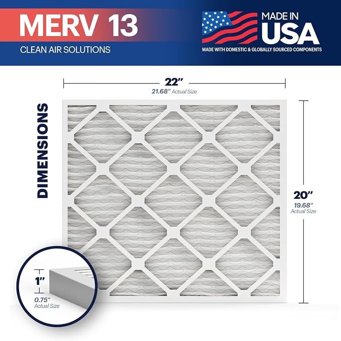 TruFilter 20x22x1 Air Filter MERV 13 (12-Pack) - MADE IN USA - Electrostatic Pleated Air Conditioner HVAC AC Furnace Filters