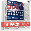 TruFilter 20x22x1 Air Filter MERV 13 (4-Pack) - MADE IN USA - Electrostatic Pleated Air Conditioner HVAC AC Furnace Filters