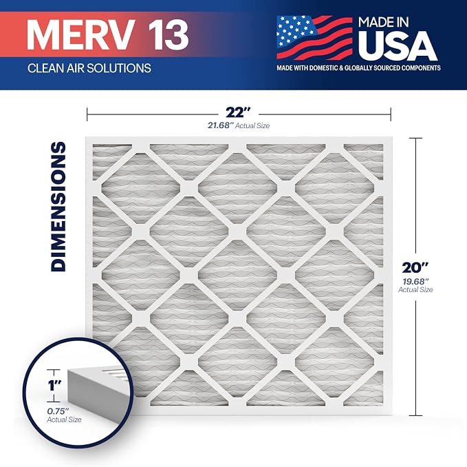 TruFilter 20x22x1 Air Filter MERV 13 (4-Pack) - MADE IN USA - Electrostatic Pleated Air Conditioner HVAC AC Furnace Filters