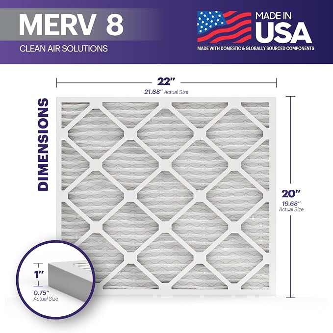 TruFilter 20x22x1 Air Filter MERV 8 (4-Pack) - MADE IN USA – Dust & Pet Defense Electrostatic Pleated Air Conditioner HVAC AC