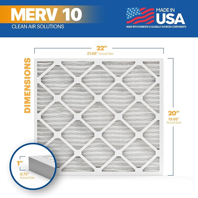 TruFilter 20x22x1 MERV 10 (4-Pack) AC Furnace Air Filter - MADE IN USA - Pleated Air Conditioner HVAC AC Furnace Filters