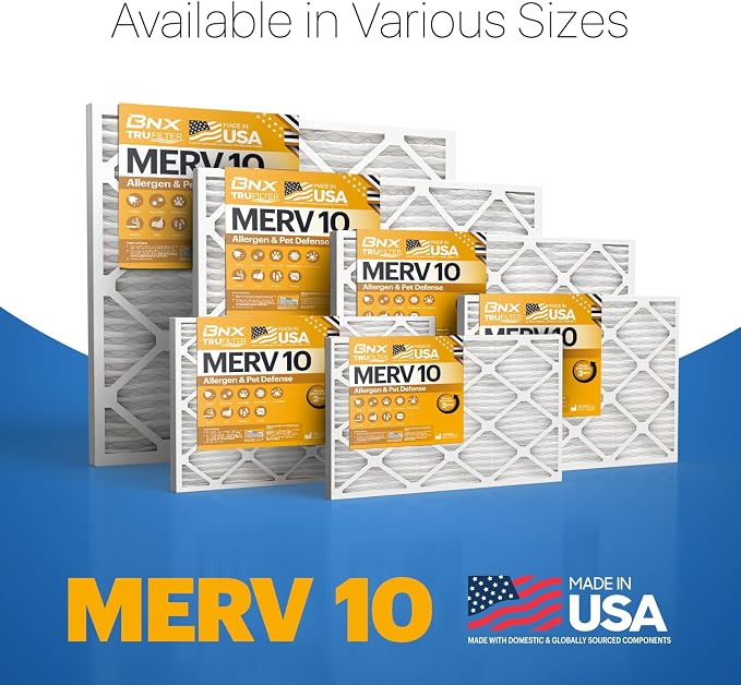 TruFilter 20x22x1 MERV 10 (4-Pack) AC Furnace Air Filter - MADE IN USA - Pleated Air Conditioner HVAC AC Furnace Filters