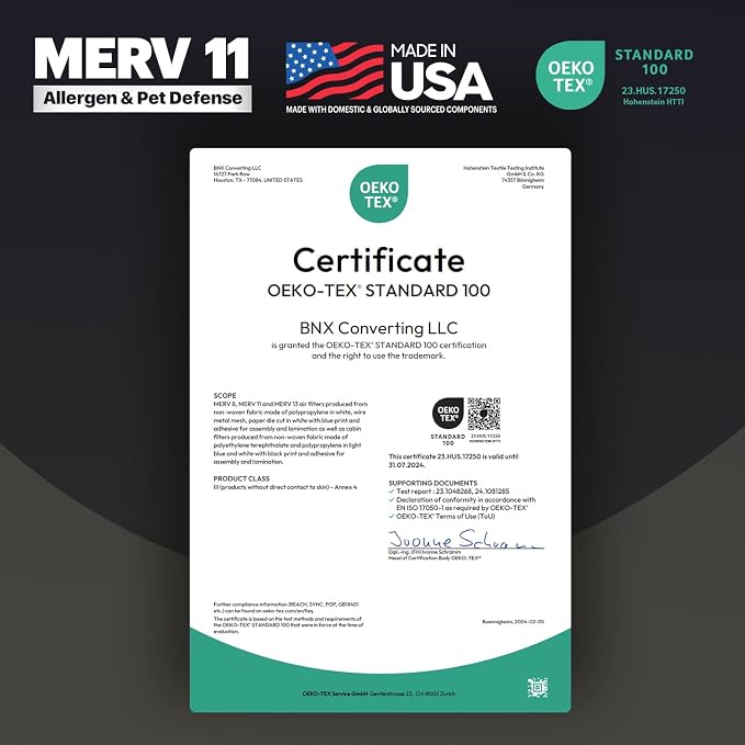 TruFilter 20x23x1 Air Filter MERV 11 (4-Pack) - MADE IN USA - Allergen Defense Electrostatic Pleated Air, alternate view 6