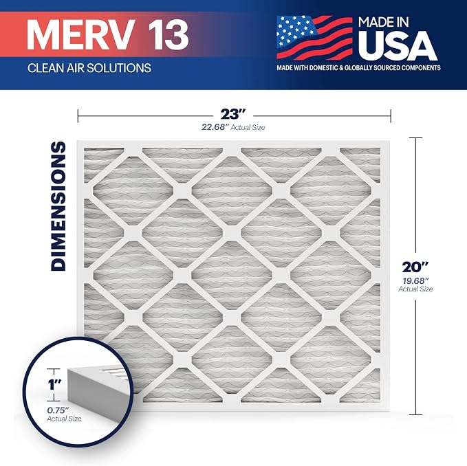 TruFilter 20x23x1 Air Filter MERV 13 (12-Pack) - MADE IN USA - Electrostatic Pleated Air Conditioner HVAC AC, alternate view