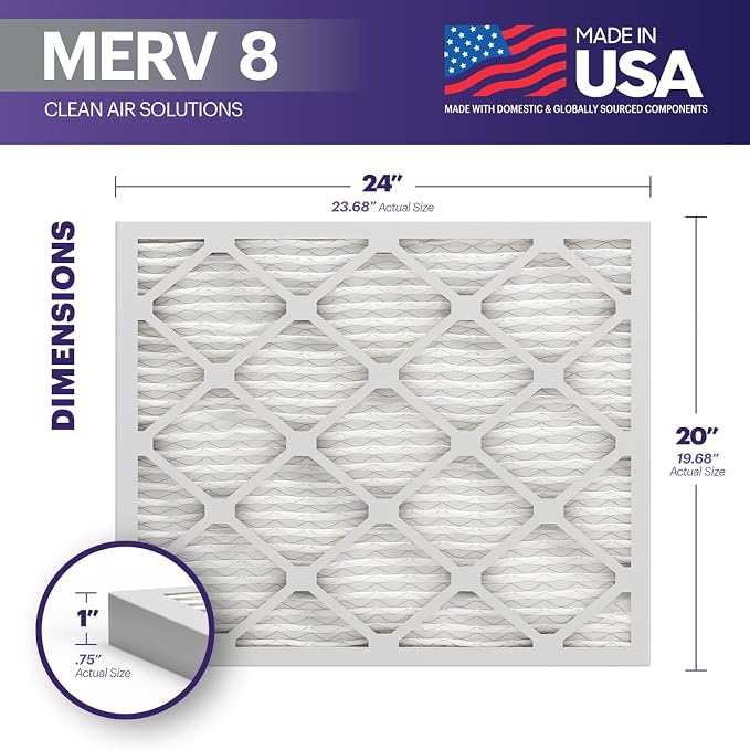 TruFilter 20x24x1 Air Filter MERV 8 (12-Pack) - MADE IN USA – Dust & Pet Defense Electrostatic Pleated Air Conditioner HVAC