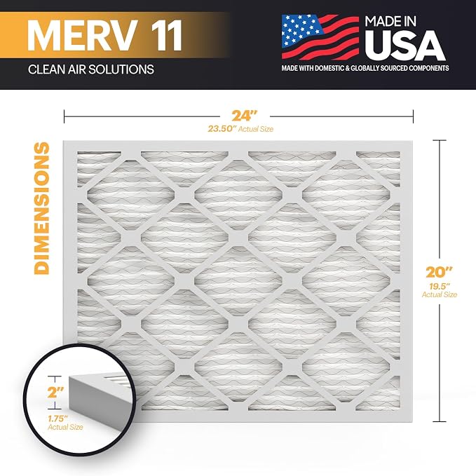 TruFilter 20x24x2 Air Filter MERV 11 (4-Pack) - MADE IN USA - Allergen Defense Electrostatic Pleated Air Conditioner HVAC AC