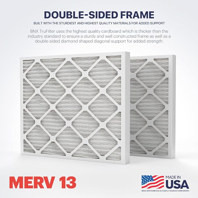 TruFilter 20x25x2 MERV 13 (4-Pack) AC Furnace Air Filter - MADE IN USA - Electrostatic Pleated Air Conditioner HVAC AC
