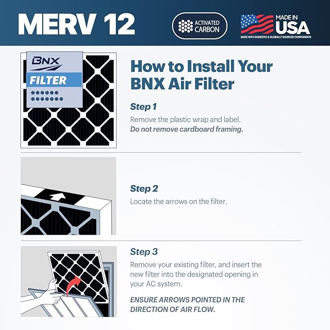TruFilter 20x25x5 (19.88’’ x 24 75’’ x 4.38‘ Compatible 4”) MERV 12 Activated Carbon Air Filter (2-Pack) - MADE IN