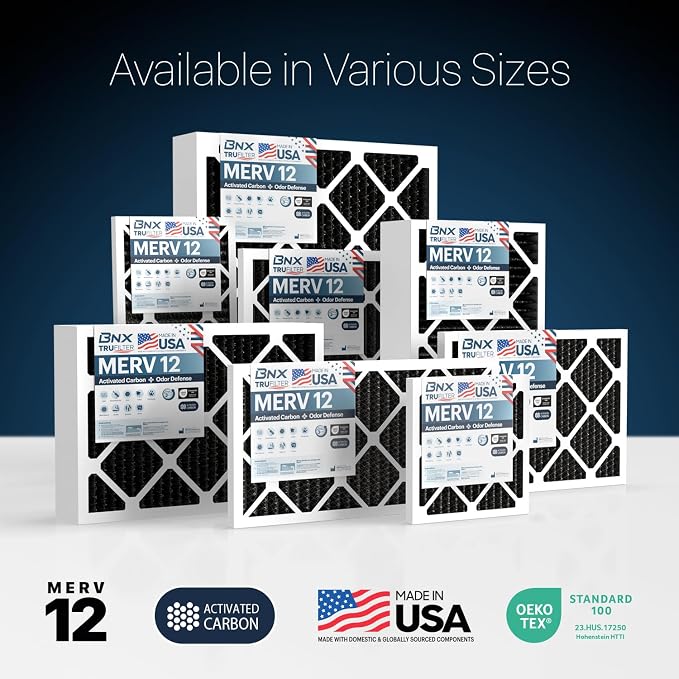 TruFilter 20x25x5 (19.88’’ x 24 75’’ x 4.38‘ Compatible 4”) MERV 12 Activated Carbon Air Filter (2-Pack) - MADE IN