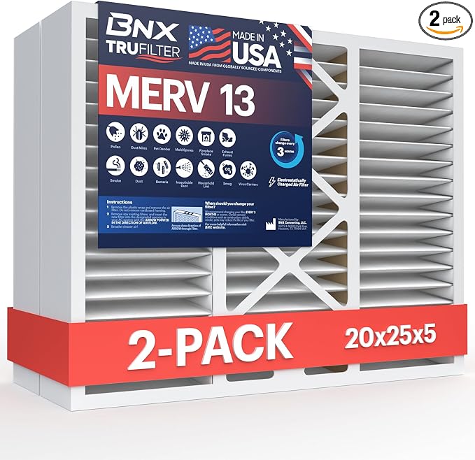 TruFilter 20x25x5 (19.88’’ x 24.88’’ x 4.38‘’ Compatible 4”) MERV 13 Air Filter (2-Pack) - MADE IN USA, product