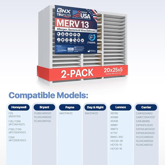TruFilter 20x25x5 (19.88’’ x 24.88’’ x 4.38‘’ Compatible 4”) MERV 13 Air Filter (2-Pack) - MADE IN USA, alternate