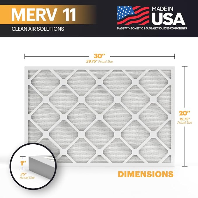 TruFilter 20x30x1 Air Filter MERV 11 (4-Pack) - MADE IN USA - Allergen Defense Electrostatic Pleated Air Conditioner HVAC AC