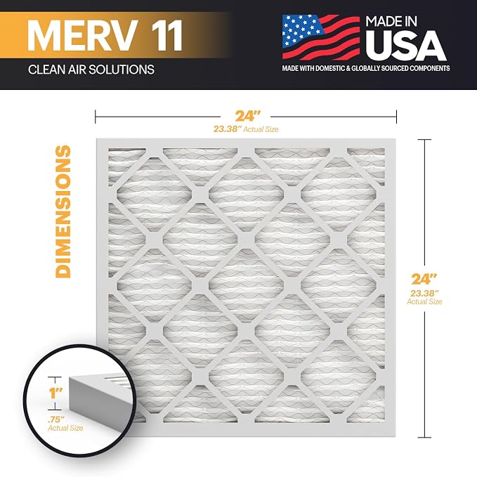 TruFilter 24x24x1 Air Filter MERV 11 (4-Pack) - MADE IN USA – Air Conditioner AC Furnace Filters for Allergies, Dust, Pet